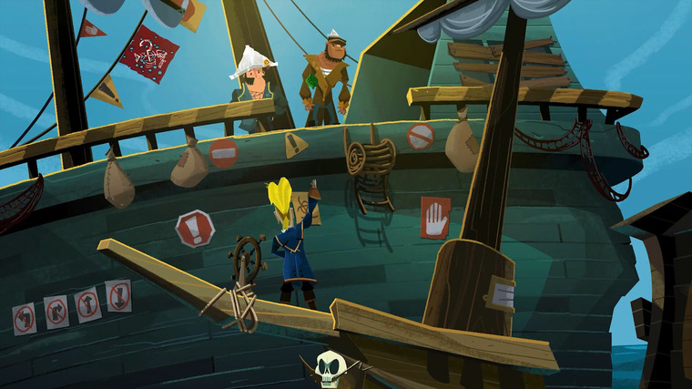 The main character demands entry to a ship in Return to Monkey island.